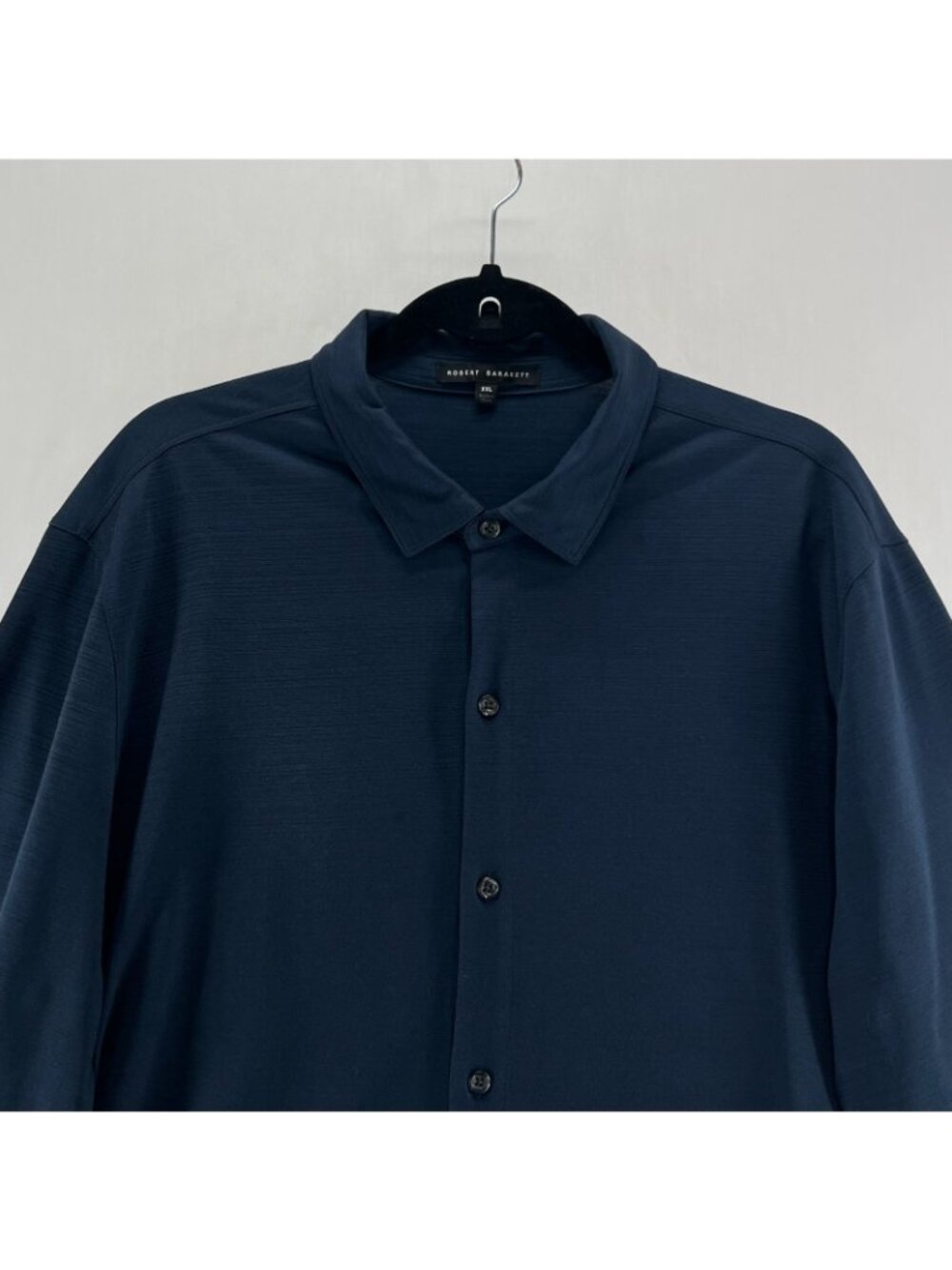 Robert Barakett Shirt Men 2XL Textured Slub Long Sleeve Button Up Knit Navy Blue - Picture 5 of 10